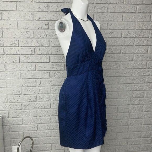 BCBG MaxAzria Floral Silk Tulle Halter Dress Size 8 - Picture 3 of 11